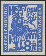 MECKLENBURG-VORPOMMERN 27aDDU **, 1945, 8 Pf. Hellultramarin Kinderhilfe, Doppeldruck, Ungezähnt, Pracht, Gepr. Kra - Sonstige & Ohne Zuordnung