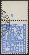 MECKLENBURG-VORPOMMERN 27a O, 1945, 8 Pf. Hellultramarin Kinderhilfe, Oberrandstück, Pracht, Gepr. Kramp - Sonstige & Ohne Zuordnung