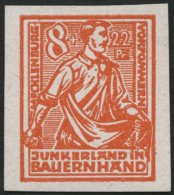 MECKLENBURG-VORPOMMERN 24PIU *, 1945, Probedruck: 8 Pf. Lebhaftorange, Gestrichenes Papier, Ungezähnt, Falzrest, Pr - Sonstige & Ohne Zuordnung