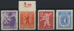 BERLIN UND BRANDENBURG 2/3,5/6B **, 19145, 6, 8, 12 Und 20 Pf. Berliner Bär, 4 Werte Normaler Durchstich, Pracht, M - Other & Unclassified