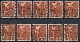 ALLIIERTE BES. 961 O, 1947, 3 M. Bräunlichrot, 10 Sauber Gestempelte Werte, Meist Pracht, Alle Gepr. Schlegel, Mi. - Andere & Zonder Classificatie