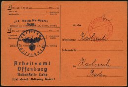 ALL. BES. GEBÜHR BEZAHLT LAHR (SCHWARZWALD), 15.3.46, Roter K2 Gebühr Bezahlt, Auf Vordruckkarte Vom Arbeitsam - Sonstige & Ohne Zuordnung