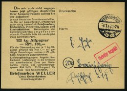 ALL. BES. GEBÜHR BEZAHLT GELSENKIRCHEN, 3.7.47, Roter R1 Gebühr Bezahlt, Werbekarte, Pracht - Autres & Non Classés