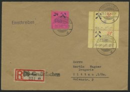 GROSSRÄSCHEN 10S Paar BRIEF, 1946, 30 Pf. Gebührenmarke Aus Streifen Im Senkrechten Paar Mit Beidseitiger Dopp - Private & Local Mails