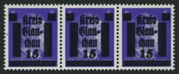 GLAUCHAU 5aDDV **, 1945, 15 Auf 6 Pf. Lebhaftblauviolett Doppelaufdruck Im Waagerechten Dreierstreifen, Ein Wert Mit Aba - Private & Local Mails