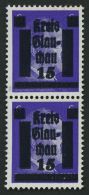 GLAUCHAU 5aDDIIIa Paar **, 1945, 15 Auf 6 Pf. Lebhaftblauviolett Doppelaufdruck Im Senkrechten Paar, Ein Wert Mit Abart - Privatpost