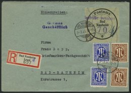 BAD NAUHEIM A 3 BRIEF, 1946, 70 Pf. Schwarz/violett Mit 70 Pf. AM-Post Zusatzfrankatur Auf Orts-Einschreibbrief, Pracht, - Private & Local Mails