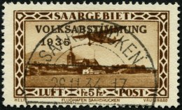 SAARGEBIET 198I O, 1934, 5 Fr. Flugpost Volksabstimmung Mit Abart Blitzableiter Auf Dem Kirchendach, Pracht, Gepr. U.a. - Autres & Non Classés