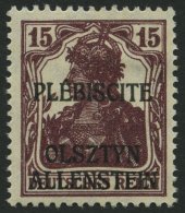 ALLENSTEIN 4b *, 1920, 15 Pf. Karminbraun, Falzreste, Pracht, Mi. 100.- - Other & Unclassified