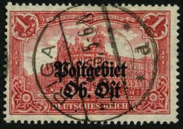 POSTGEBIET OB.OST 12Bb O, 1916, 1 M. Dunkelkarminrot, Gezähnt B, Aufdruck Matt, Stempel RIGA, Pracht, Gepr. Hey, Mi - Other & Unclassified