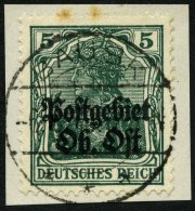 POSTGEBIET OB.OST 3b BrfStk, 1916, 5 Pf. Schwärzlichopalgrün, Aufdruck Rußig, Zentrischer Stempel BAUSK, - Autres & Non Classés