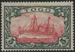 TOGO 23IIA *, 1919, 5 Mk. Grünschwarz/rotkarmin, Mit Wz., Kriegsdruck, Gezähnt A, Falzreste, Pracht, Gepr. J&a - Togo