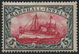 MARSHALL-INSELN 25 *, 1901, 5 M. Grünschwarz/dunkelkarmin, Ohne Wz., Falzreste, Pracht, Signiert, Mi. 170.- - Marshall Islands