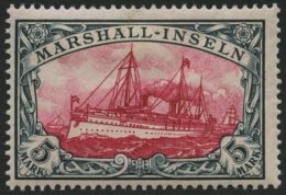 MARSHALL-INSELN 25 *, 1901, 5 M. Grünschwarz/dunkelkarmin, Ohne Wz., Falzreste, Pracht, Signiert, Mi. 170.- - Marshall