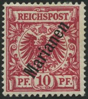 MARIANEN 3IIb *, 1900, 10 Pf. Lilarot Steiler Aufdruck, Stärkere Falzreste, Pracht, Gepr. Jäschke-L., Mi. 200. - Mariana Islands