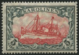 KAROLINEN 22IA *, 1915, 5 M. Grünschwarz/dunkelkarmin, Mit Wz., Friedensdruck, Falzrest, Pracht, Gepr. Jäschke - Karolinen