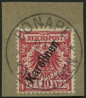 KAROLINEN 3IIb BrfStk, 1900. 10 Pf. Lilarot Steiler Aufdruck, Prachtbriefstück, Gepr. Jäschke-L., Mi. (130.-) - Carolines