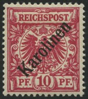 KAROLINEN 3I *, 1899, 10 Pf. Diagonaler Aufdruck, Falzreste, Pracht, Gepr. Bothe, Mi. 75.- - Carolinen