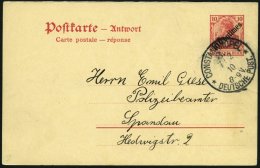 DP TÜRKEI P 18A BRIEF, 1910, 10 C. Auf 10 Pf. Antwortteil, Stempel CONSTANTINOPEL 3, Nach Spandau, Rückseitig - Deutsche Post In Der Türkei