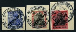 DP TÜRKEI 50-52 BrfStk, 1908, 25 C. Auf 20 - 100 C Auf 80 Diagonaler Aufdruck Mit Stempeln CONSTANTINOPEL 3 **, 3 P - Deutsche Post In Der Türkei