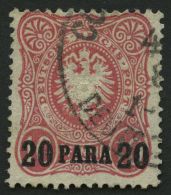 DP TÜRKEI 2b O, 1886, 20 PA. Auf 10 Pf. Dunkelrosarot, Pracht, Gepr. Steuer, Mi. 100.- - Turkey (offices)