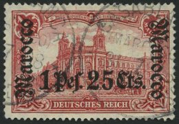 DP IN MAROKKO 43 O, 1906, 1 P. 25 C. Auf 1 M., Mit Wz., Stempel CASABLANCA, Stumpfer Eckzahn Sonst Pracht, Mi. 220.- - Deutsche Post In Marokko