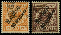 DP IN MAROKKO 5a,6 O, 1899, 30 C. Auf 25 Pf. Gelblichorange Und 60 C. Auf 50 Pf. Lebhaftrötlichbraun, 2 Prachtwerte - Deutsche Post In Marokko