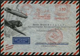 SPÄTERE FLÜGE (SPF) 15.6.1935, Luftpostbrief Nach Brasilien Mit Seltenem Roten Freistempler HAMBURG-SÜD, - Airplanes