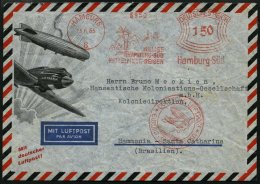 SPÄTERE FLÜGE (SPF) 15.6.1935, Luftpostbrief Nach Brasilien Mit Seltenem Roten Freistempler HAMBURG-SÜD, - Avions