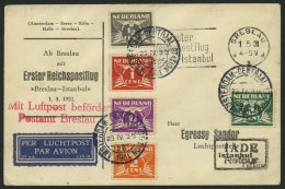 ERST-UND ERÖFFNUNGSFLÜGE 31.18.10 BRIEF, 1.5.1951, Erster Reichspostflug Breslau - Istanbul, Etappe Amsterdam - Poste Aérienne & Zeppelin