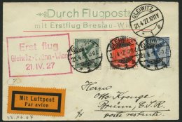 ERST-UND ERÖFFNUNGSFLÜGE 27.17.04 BRIEF, 21.4.1927, Gleiwitz-Brünn, Aptierter Luftpostbestätigungsst - Zeppelins