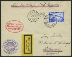 ZEPPELINPOST 54B BRIEF, 1930, Landungsfahrt Nach Bonn, Bordpost Der Hinfahrt, Frankiert Mit Mi.Nr. 423, Prachtbrief - Luft- Und Zeppelinpost