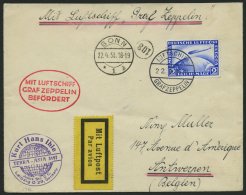 ZEPPELINPOST 54B BRIEF, 1930, Landungsfahrt Nach Bonn, Bordpost Der Hinfahrt, Frankiert Mit Mi.Nr. 423, Prachtbrief - Poste Aérienne & Zeppelin