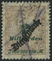DIENSTMARKEN D 84 O, 1923, 2 Mrd. M. Mattsiena/schwarzgrün, Zusätzliche Federzugentwertung, Feinst, Gepr. Dr. - Service