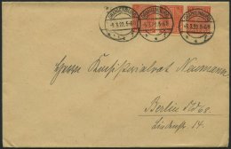 DIENSTMARKEN D 22 BRIEF, 1922, 1 M. Dunkelrotorange Im Dreierstreifen Auf Brief Von ORANIENBURG Nach Berlin, Pracht - Dienstmarken