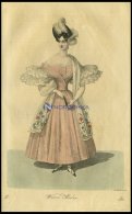 Wiener-Moden - Kleid Von Papeurfärbigem, Faconnirt-und Gestreiften Gros-de-Naples Mit Einem Schalleibchen, Dazu Ein - Lithographien