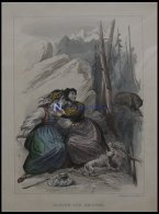 KANTON GRAUBÜNDEN (Canton Des Grisons), Szene In Den Bergen: 2 Frauen Suchen Hinter Einem Felsvorsprung Schutz Vor - Lithographies