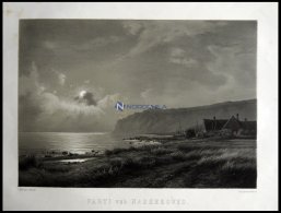 NAKKEHOVED (Parti Ved Nakkehoved), Küstenlandschaft Mit Bauernhaus Im Mondschein, In Der Ferne Zwei Leuchttürm - Lithographies