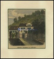 TÜBINGEN: Uhland`s Wohnhaus, Kolorierter Holzstich Um 1880 - Lithographien