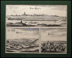 MAGDEBURG, ROTHENBURG/SAALE Und TREBNITZ/SAALE, 3 Gesamtansichten Auf Einem Blatt, Kupferstich Von Merian Um 1645 - Lithographien