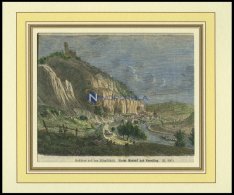 ESSING, Gesamtansicht Mit Ruine Randeck, Kolorierter Holzstich Von 1868 - Lithographies
