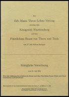 PHIL. LITERATUR Der Erb-Mann-Thron-Lehen-Vertrag Zwischen Dem Königreich Württemberg Und Dem Fürstlichem - Philatelie Und Postgeschichte