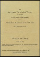 PHIL. LITERATUR Der Erb-Mann-Thron-Lehen-Vertrag Zwischen Dem Königreich Württemberg Und Dem Fürstlichem - Philately And Postal History