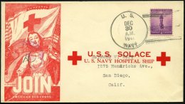 FELDPOST 1941, Offizieller Umschlag Des Hospitalschiffes U.S.S. SOLACE Mit K1 U.S. NAVAY Und Zensurstempel, Pracht - Oblitérés