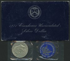 USA 1971, Eisenhower Uncirculated Silver Dollar Im Präsentumschlag The Departement Of Theasury - Autres & Non Classés