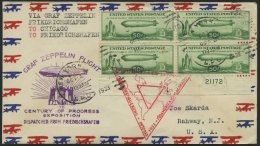 VEREINIGTE STAATEN 358 VB BRIEF, 1933, 50 C. Chicagofahrt Im Viererblock Mit Plattennummer Auf FDC, Pracht, RR! - Oblitérés