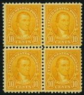 USA 272A VB **,* , Scott 562, 1923, 10 C. Monroe, Gezähnt L 11, Im Viererblock, Das Untere Paar Postfrisch, Pracht - Oblitérés