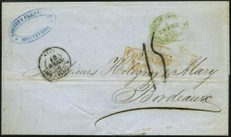 URUGUAY 1856, MONTEVIDEO, Grüner Ovalstempel Und Diverse Nebenstempel Auf Brief Nach Bordeaux, Feinst - Uruguay