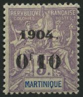 MARTINIQUE 55 *, 1904, 0f10 Auf 5 Fr. Lila/blau, Falzreste, Pracht, Mi. 200.- - Sonstige & Ohne Zuordnung