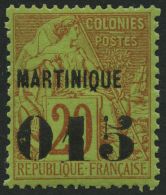 MARTINIQUE 13 *, 1891, 015 Auf 20 C. Rot Auf Grün, Falzrest, Pracht, Mi. 70.- - Sonstige & Ohne Zuordnung